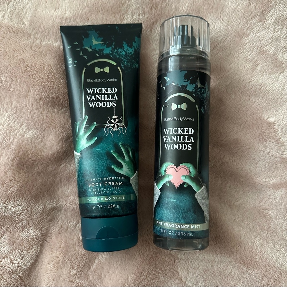 Bath and Body Works Wicked Vanilla Woods Body Cream and Fragrance Mist Bundle